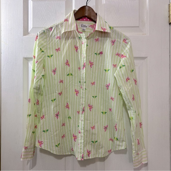 Lilly Pulitzer Button Down Shirt Women's Size 6 Pink Green 100% Cotton Striped - Picture 1 of 6